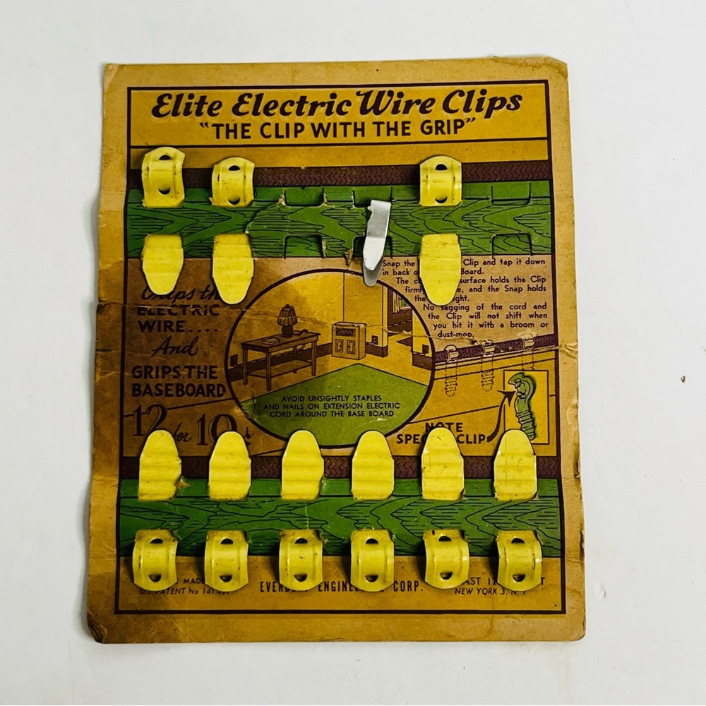 vintage elite electric wire clips on card ever engine corp‎ new york
